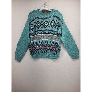 TILBURG WOMENS SWEATER GREEN LARGE PULLOVER CABLE KNIT Nordic, Winter